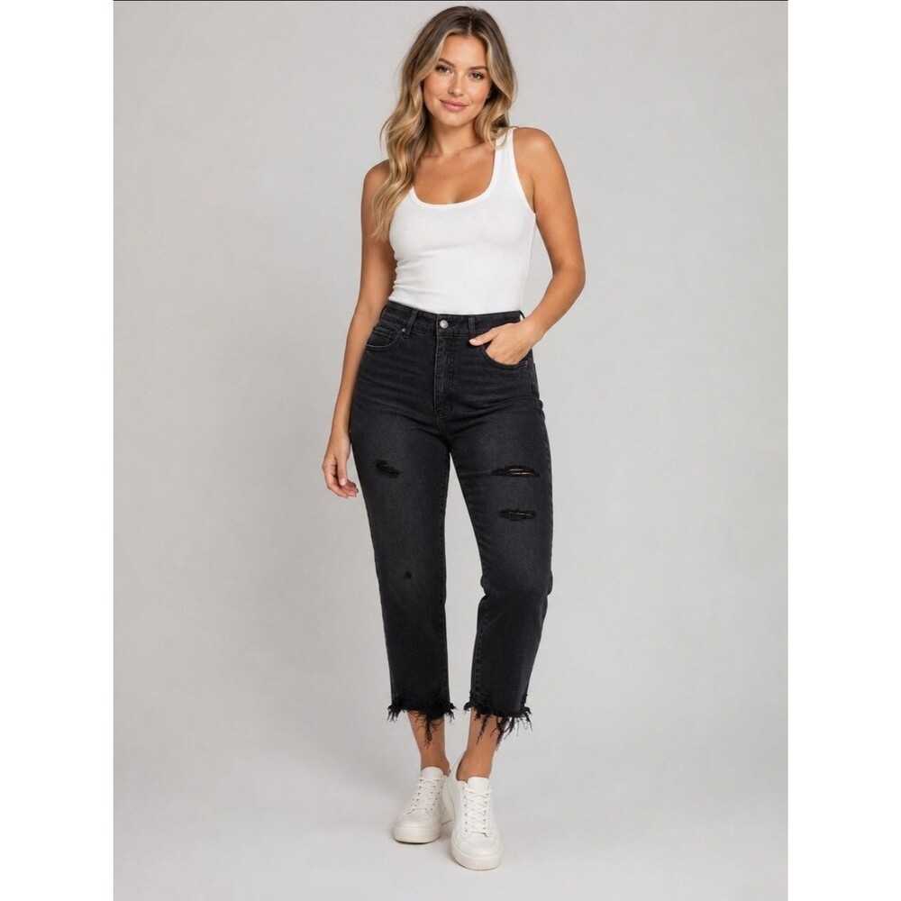 Women’s Distressed Jeans Raw Hem Black Size 36 Waist